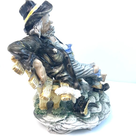 Vintage Large Capodimonte "Hobo On Bench" Italian Porcelain Figurine, 9.5" - Picture 9 of 16
